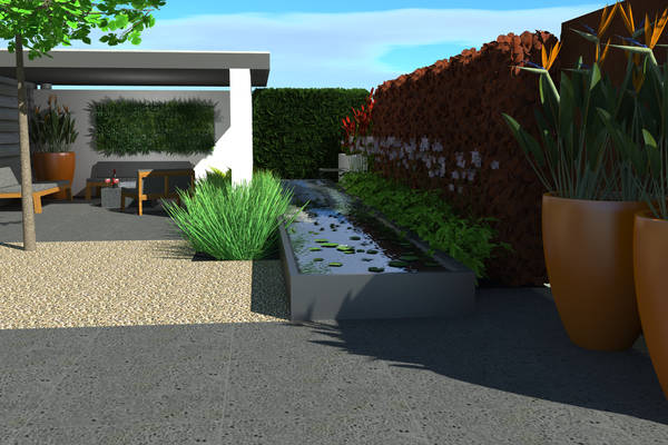Tight garden with roof and water element